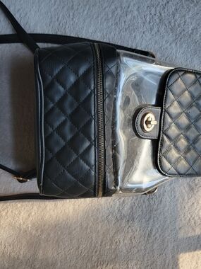 Quilted Clear Front Black Crossbody Backpack - Brand Unspecified
